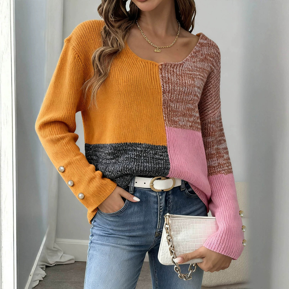Zara Fall Winter Color Block Asymmetric Pullover Sweater